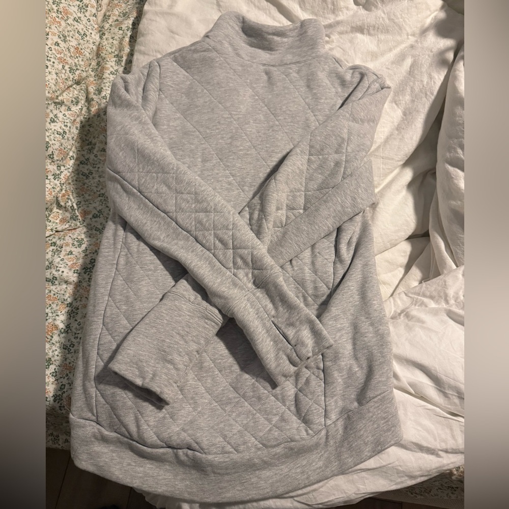 Gray Quilted Half-Zip Pullover - image 2